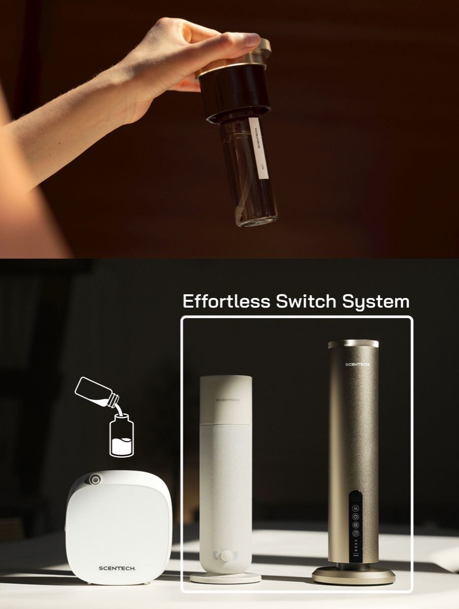 Een ScentPod 2.0 wordt in een Scentech-geurverspreider geklikt